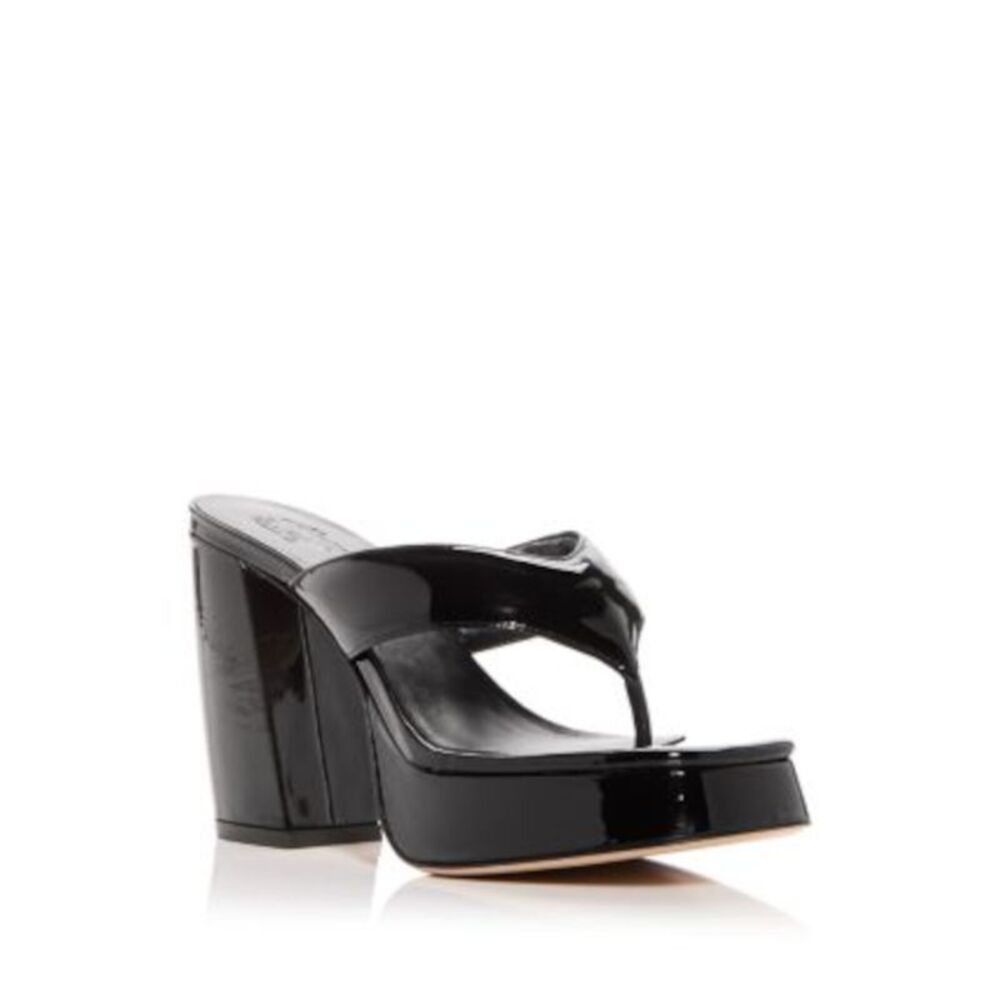 GIA BORGHINI Womens Black 1" Platform Upper Straps Heeled Thong Sandals 37.5